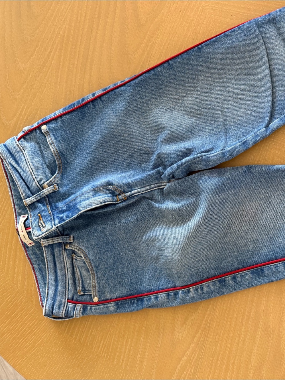 Women’s Blue Denim Jeans with Red Side Stripe